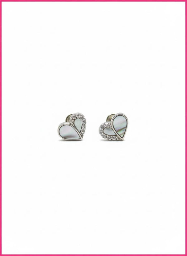silver Mother-of-Pearl heart Stud Earrings