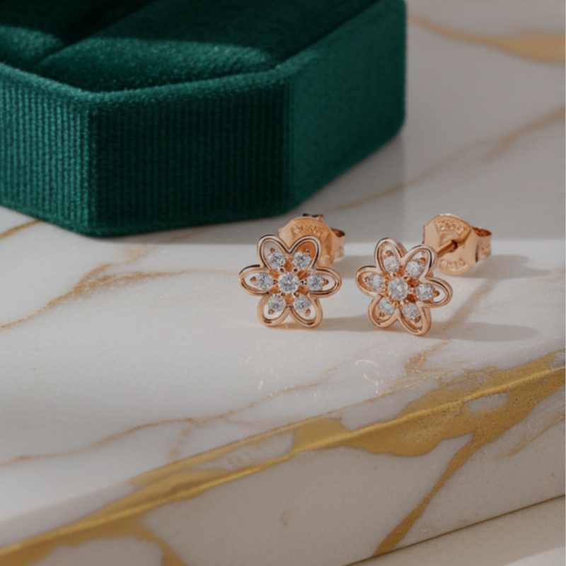 Open Frame Pave Flower Studs