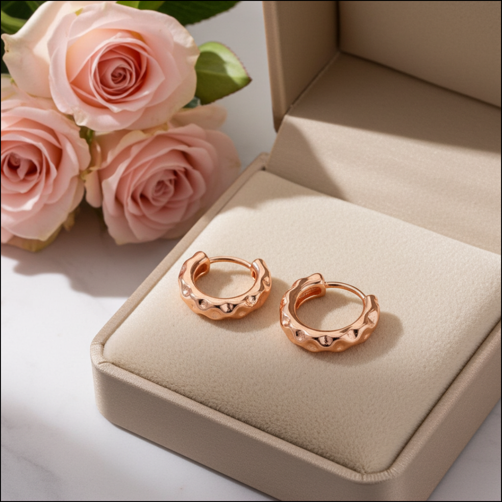 Organic Textured Rose Gold Huggie Hoop Earrings