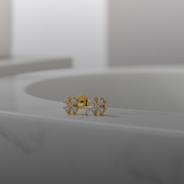 Gold Pave Flower Cluster Stud Earrings