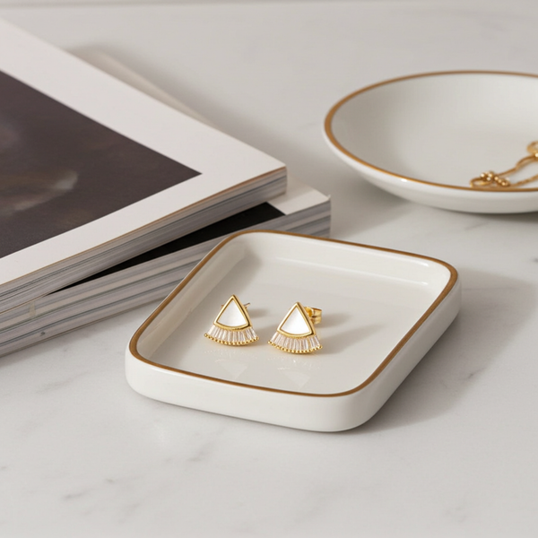 Gold Mother-of-Pearl Triangle Stud Earrings