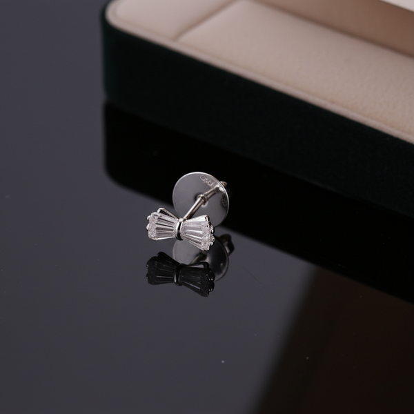 Silver Pave Bow Stud Earrings