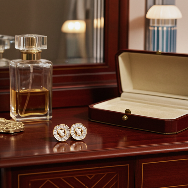 Gold Starburst Pearl Stud Earrings