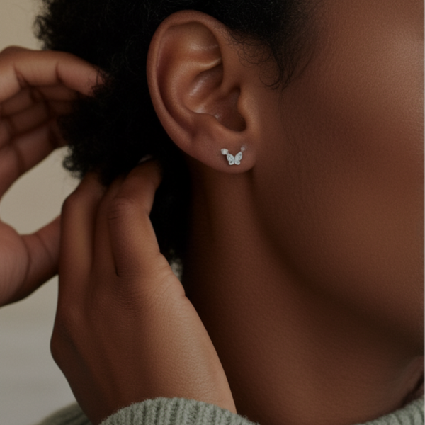 Silver Butterfly &amp; CZ Stud Earrings